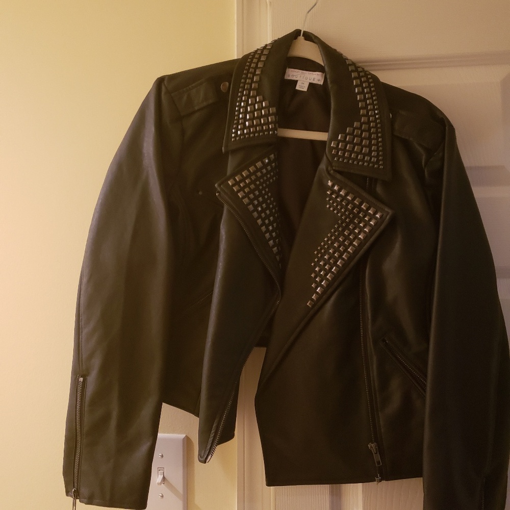 Studded collar motorcycle jacket